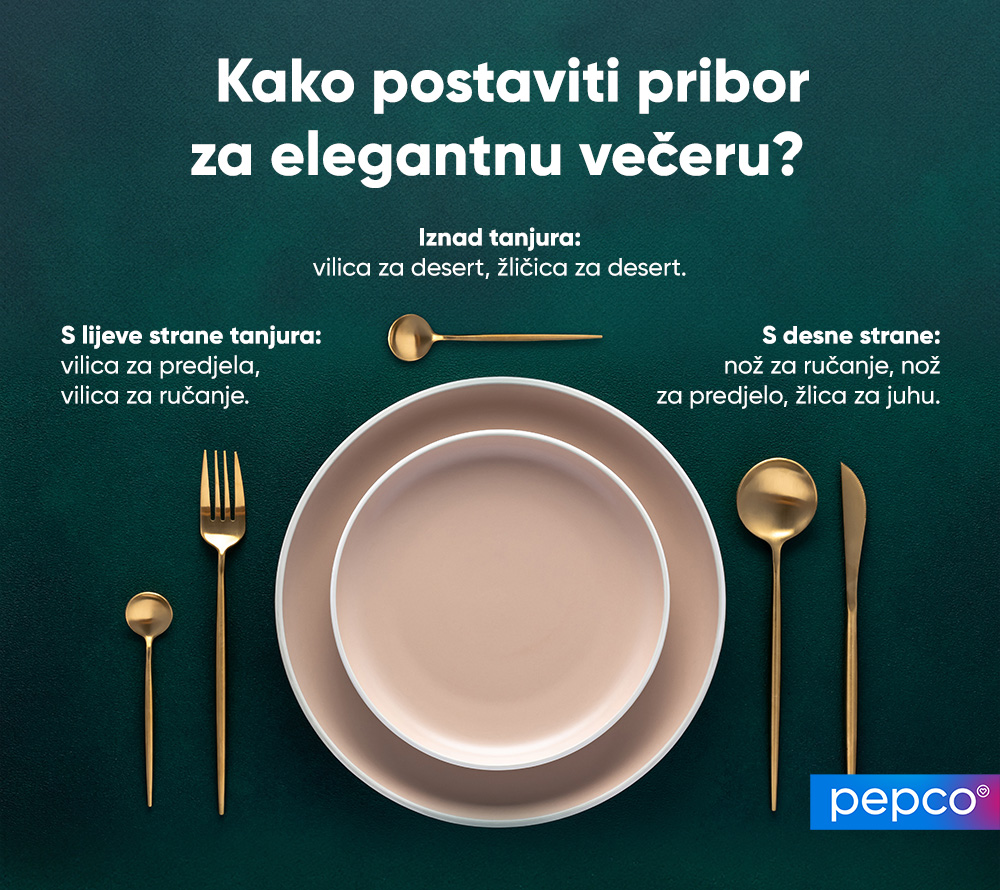 PEPCO infografika Kako posložiti pribor za jelo za elegantnu večeru? 
